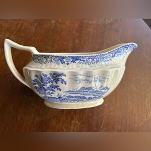 Vintage Swinnertons Staffordshire England Silverdale Blue White Gravy Boat